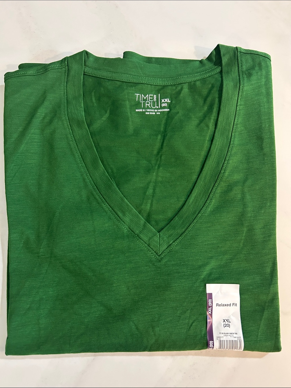 Time and Tru Men's Green V-Neck Relaxed Fit T-Shirt